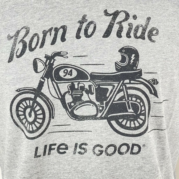 Life Is Good Crusher Tee Born To Ride Gray Heather Cotton Crewneck Mens Medium - Picture 6 of 11